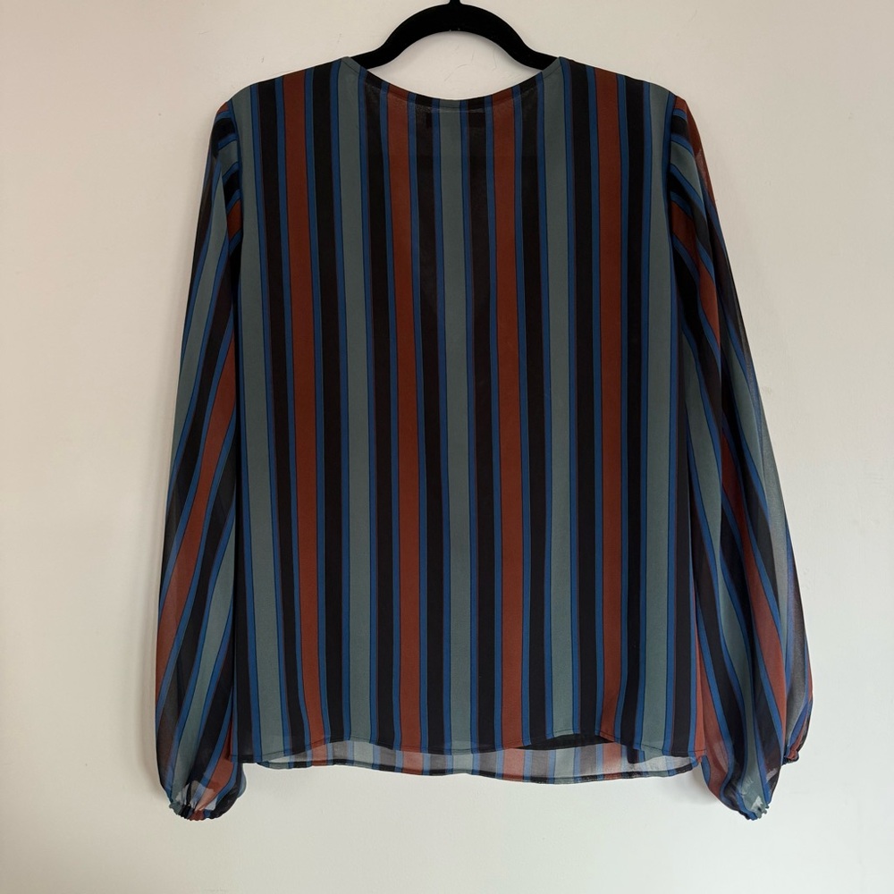 Madewell Women's Size 2X Academy Stripe Retro Blouse Top Sheer Sleeve Modern - Picture 4 of 10